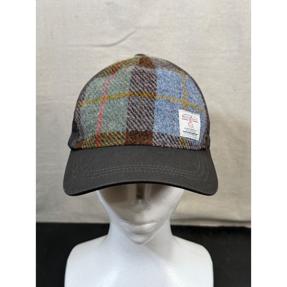 Glen Appin Harris Tweed Baseball Cap Unisex OS Charcoal Blue Plaid Wool Cotton